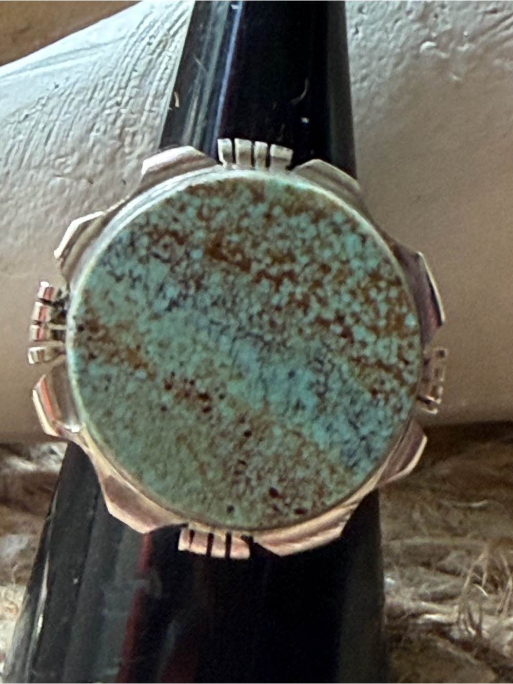 Ben Begay Number 8 Turquoise Stone Statement Ring - Blue-Green Round Cabochon - Picture 2 of 5